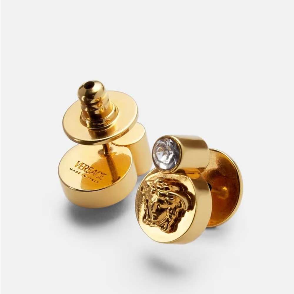 NWT Versace Metal and Strauss Medusa Stud Earrings